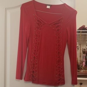Red lace up t shirt